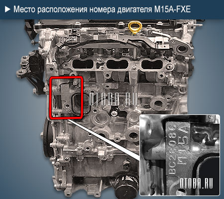 Место расположение номера двигателя Toyota M15A-FXE