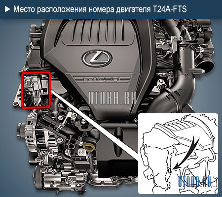 Место расположение номера двигателя Toyota T24A-FTS