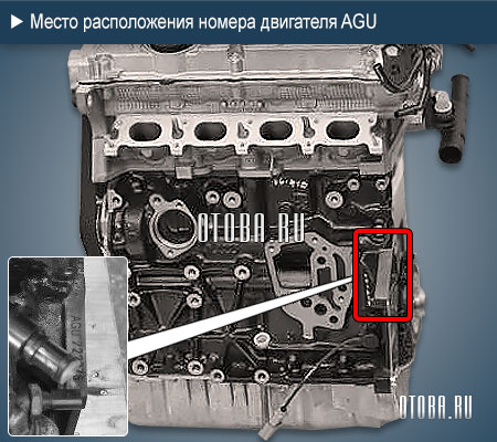 Место расположение номера двигателя VW AGU
