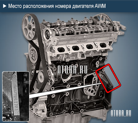 Место расположение номера двигателя VW AWM