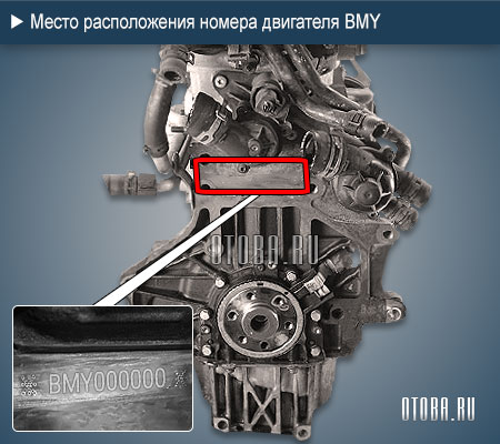 Место расположение номера двигателя VW BMY