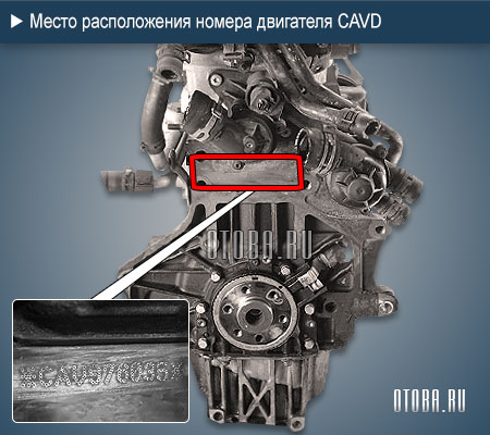 Место расположение номера двигателя VW CAVD