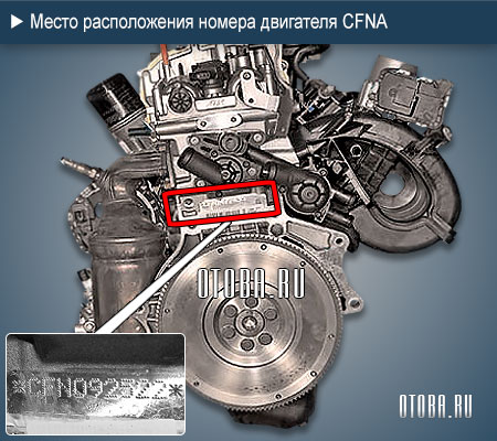 Место расположение номера двигателя VW CFNA