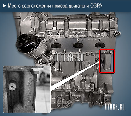 Место расположение номера двигателя VW CGPA
