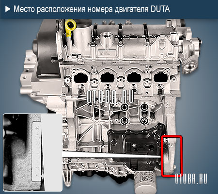Место расположение номера двигателя VW DUTA