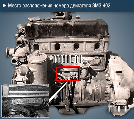 Место расположение номера двигателя ZMZ 402