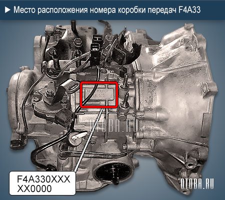 Расположение номера коробки передач Митсубиси F4A33